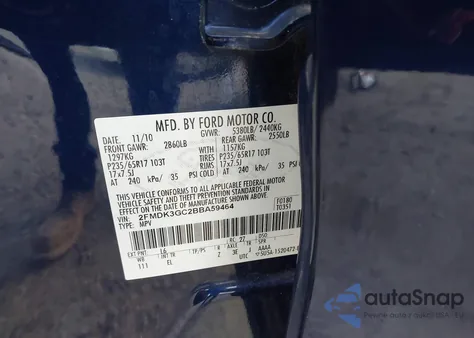 2011 Ford Edge Se из США, поврежденный, VIN 2FMDK3GC2BBA59464